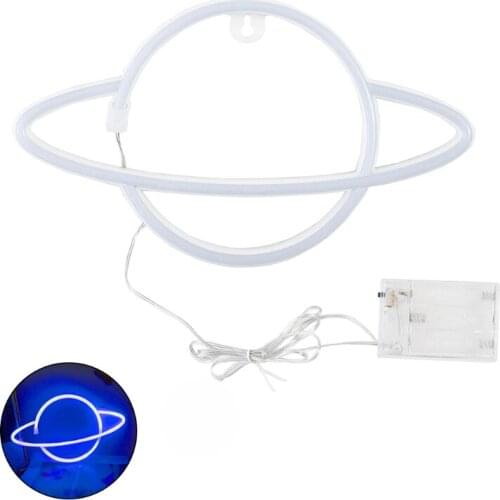 H7JB Planet LED Neon Night Light Sign Battery Operated Wall Hanging Neon Lamp Decorative Lights for Home Bar Christmas Wedding