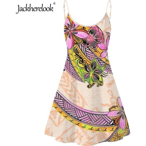 Jackherelook Polynesian Traditional Tribal Hibiscus Print Harajuku Women Sleeveless Party Dresses Sexy Backless Beach Sundress