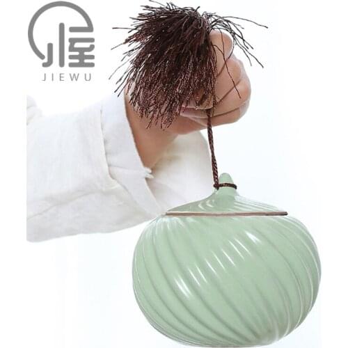 JIEWU High Temperature Resistant Ceramic Box Ru Kiln Color Glaze Storage Pot Ceramic Tea Box 2021 New Office Kitchen Accessories