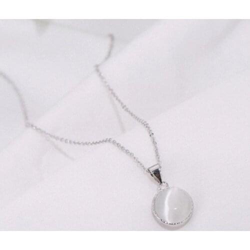 Literary Fresh Round Opal Korea Short 925 Sterling Silver Clavicle Chain Temperament Trendy Female Necklace SNE196