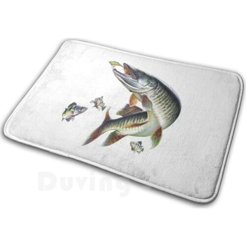 Muskie Fishing Mat Rug Carpet Anti-Slip Floor Mats Bedroom Muskie Muskellunge Fish Fishing Lures Perch Yellow Perch Collage