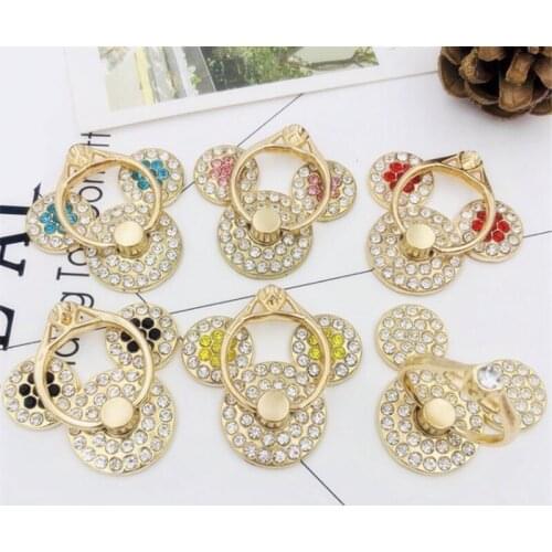 Colorful Metal Diamond Mouse Finger Ring Phone Stand Holder Diamond Mobile Phone Holder Stand For iPhone 11 All Smartphone Mount