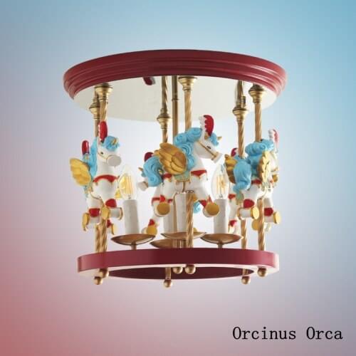 Cartoon creative color Unicorn ceiling lamp Girl Bedroom childrens room lamp lovely decoration merry go round ceiling lamp