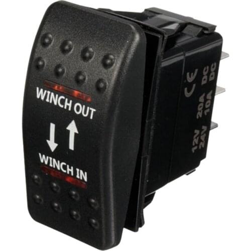 12V 20A Winch In Winch Out ON-OFF-ON Rocker Switch 7 Pin LED RED