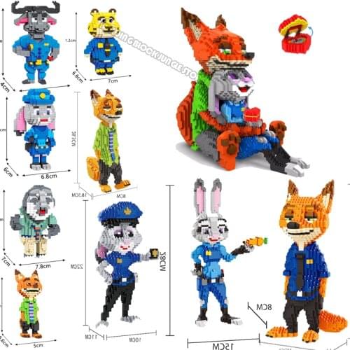 Disney Mini Blocks Cartoon Flash Judy Hopps Nick Fox Chief Bogo Figures Disney Micro Building Bricks Toys For Children