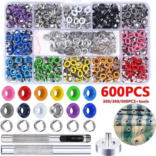 300/360/500/600Sets 5mm Grommet Rings Sets Punch Eyelets Colorful Grommet Kit Metal Eyelets Set with Install Tool