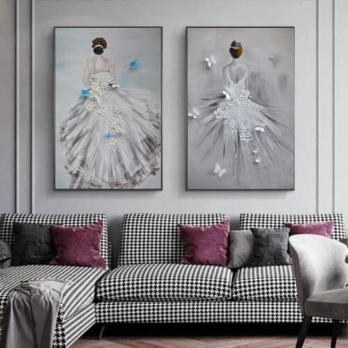 White Nordic Art Girls Dress Back View Canvas Painting Wall Art Posters Prints Wall Pictures for Living Room Home Wall Cuadros