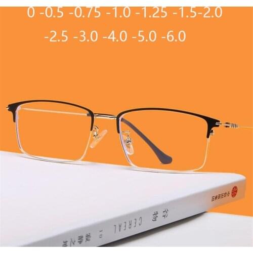 Stainless Steel Square Computer Optical Glasses Frame Men Vintage Metal Minus Lens Prescription Eyeglasses 0 -0.5 -0.75 To -6.0