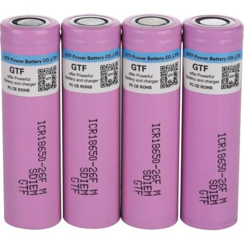 Original gtf 100% rechargeable lithium battery, 3.7 v 18650 li-ion icr 18650-26f 2600mah 18650 battery for flashlights