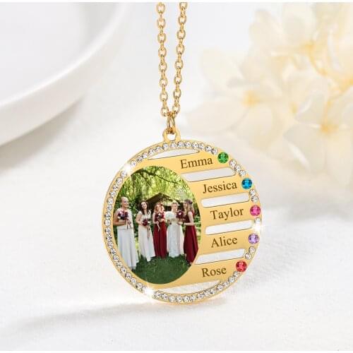 Personalized Name Necklace For Family Gift Birthstone Crystal Pendant Engrave Colored Necklace Custom Stainless Steel Jewelry