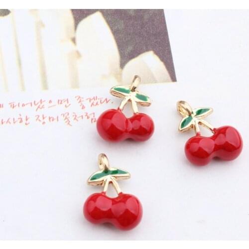 Diy Jewelry Accessory 50pcs/lot Red Alloy drop oil Gold Tone Cartoon 3D Fruit Shape Metal Charms Fit Necklace/Bracelet Pendants