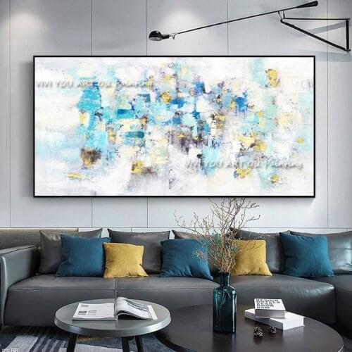Pop Hand-painted High Quality Modern Blue Abstract Oil Painting on Canvas for Living Room Decoration Abstract Wall Painting