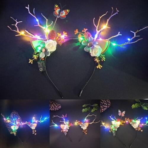 Luminous Antler Headband Christmas Elk Flower Hairband Flash Light Headwear Kids Educational Toys for Children Gifts