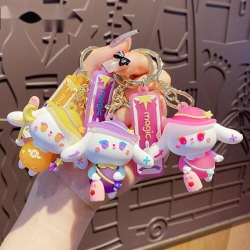 PVC Cartoon Magic Rabbit Keychain Yellow Pink Green Purple Car Key Ring Schoolbag Pendant Soft Rubber Doll Gift Supply