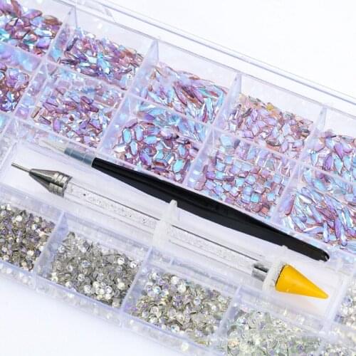 Q39C Rhinestones for Nails Crystal Nail Rhinestones Round Beads Flatback Glass Gems Stones Multi Shapes Rhinestones 3D