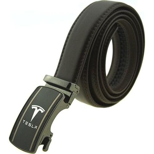 Car Tesla Logo Male Genuine Leather Strap Belts For Tesla Model 3 Model S X Y leather Quality Automatic Buckle Belts Men Belt