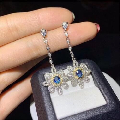 Natural Sapphire Earrings 925 Silver Sapphire Earrings for Office Woman Real Sapphire Jewelry