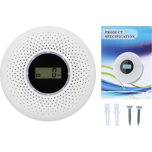 2 In 1 LCD Display Carbon Monoxide & Smoke Combo Detector Battery Operated CO Alarm with LED Light Flashing Sound Warning