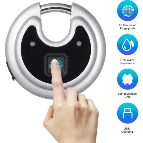 Smart Fingerprint Padlock Lock USB Rechargeable IP65 Water Resistance Indoor Outdoor for Lockers Bags Luggages Storage Bicycle