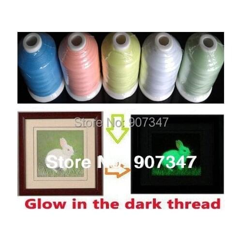 Free shipping popular glow in the dark embroidery thread 1000Y + 5 assorted colors, from 1 ~5 cones/set