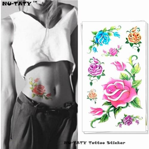 Nu-TATY Blue Pink Yellow Rose Temporary Tattoo Body Art Arm Flash Tattoo Stickers 17*10cm Waterproof Fake Henna Painless Tattoo