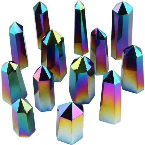 TUMBEELLUWA Natural Rock Quartz Crystal Electroplating Tower Point Standing Wand Meditation Healing Hexagon Column Ornaments