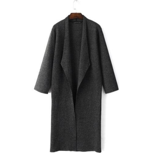 Women jacke fashion long sleeve retro solid color long knit cardigan lapel long sleeve elegant elegant coat women
