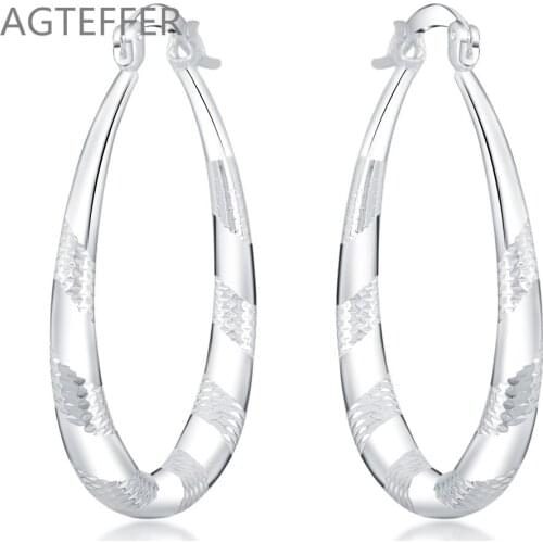 AGTEFFER 925 Sterling Silver Grain Circle Hoop Earrings For Women Lady Best Gift Fashion Charm Silver Wedding Jewelry