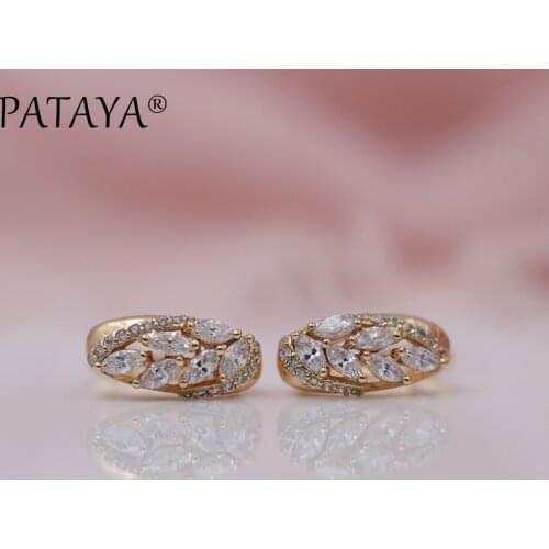 PATAYA New Arrivals White Horse Eye Natural Zircon Dangle Earrings Women Fashion 585 Rose Gold Exquisite Small Luxury Jewelry