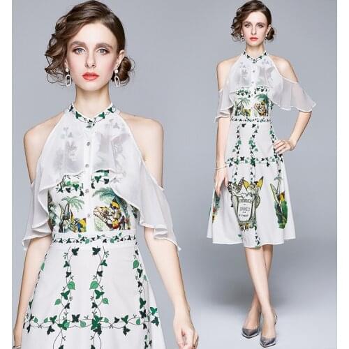 Summer Womens New Elegant Slim-Fit Mid-Length Halter off-Shoulder off-Shoulder Short-Sleeve Dress