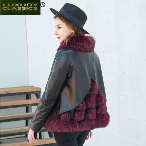 Coat Natural Female Sheepskin Winter Genuine Leather Down Jacket Women Real Fox Fur Collar Coats Warm Outwear Hiver 8822