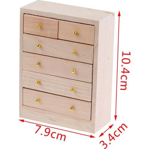 1/12 5-Layer Wooden Drawer Cabinet Unpainted Miniature Doll House Furniture Accessory Childrens Toys