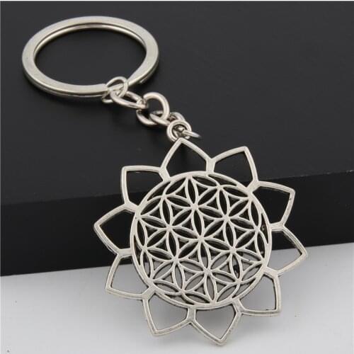 1Pc Flower Symbol Keychain Finding Amulet Medallion Yoga Keyring Handmade Jewelry Supplies E1707-E1709