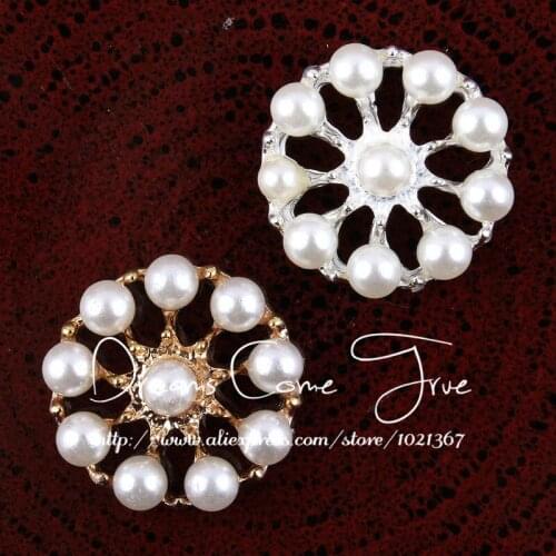 200pcs/lot 23MM 2 Colors Fashion Handmade Pearl Button For Craft Accessories Hollow Metal Buttons For Embellishment DIY Headwear