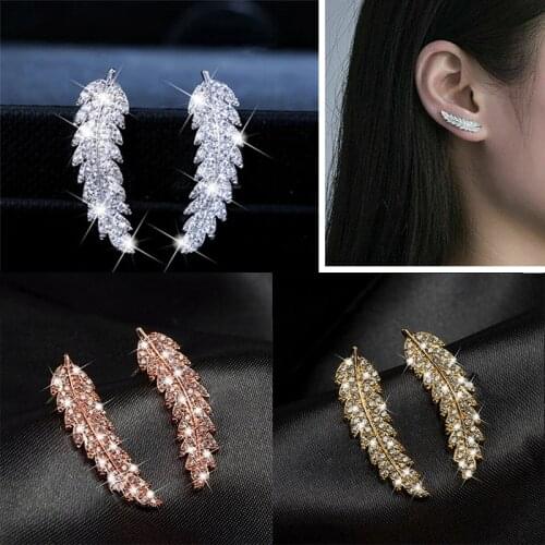 2021New Trendy Luxury Leaf Stud Earrings For Women Romantic Accessories For Girls Micro Paved Earrings Jewelry Wholesale Trendy