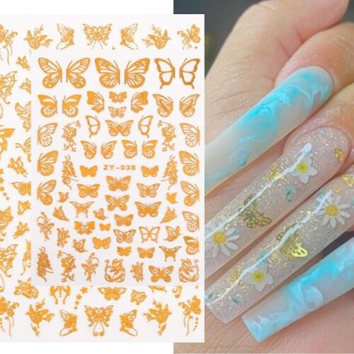 3D Nail Butterfly Stickers Gold Silver Laser Bronzing Butterfly Nail Decals Sliders Wraps Manicure Summer Nail Art Decorations