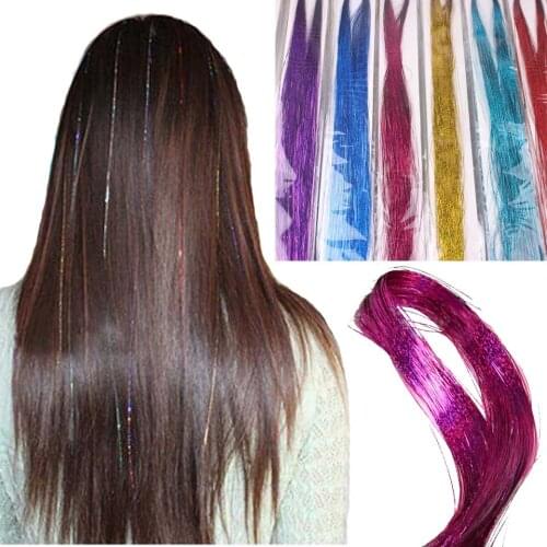 Sparkle Hair Tinsel Gold Silver Colorful Straight Synthetic Hair Strands Glitter Extensions Decoration Party Accessories