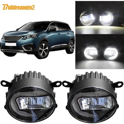 Buildreamen2 Car 90mm Round LED Projector Fog Light + Daytime Running Light White 12V Styling For 2009-2018 Peugeot 5008