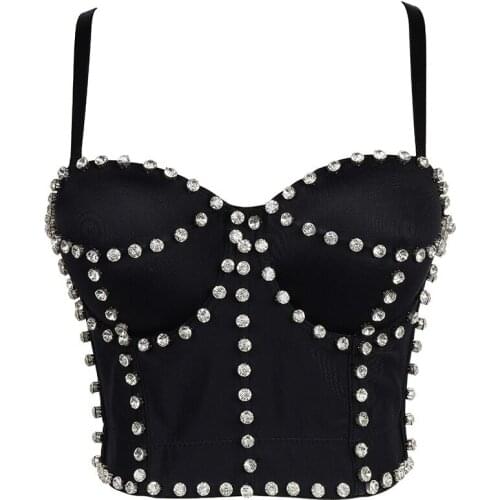 2021 New Sexy Diamond Fishbone Camisole Female Gathered Bustier Bra Party Night Club Cropped Tops Performance Clothing Y921