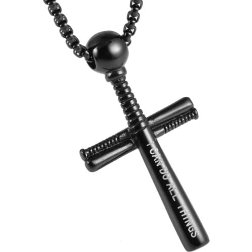 HZMAN Athletes Cross Necklace by Pendant Sports Stainless Steel Baseball and Baseball Bat Cross Necklace (Small )