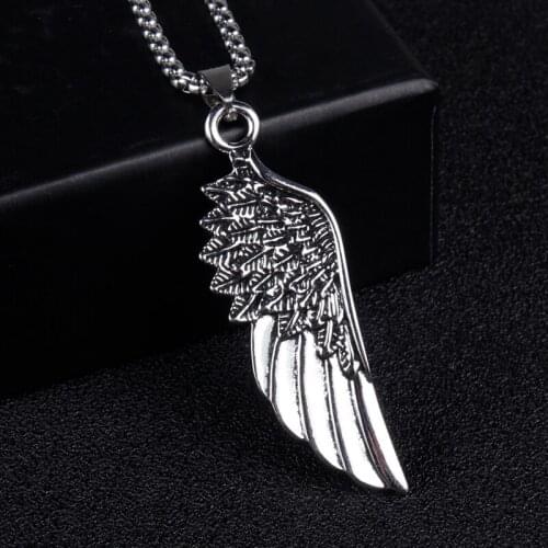 Creative Personality Trendy Wing Pendant Necklace Long Titanium Steel Box Chain Necklace Unique Design Jewelr