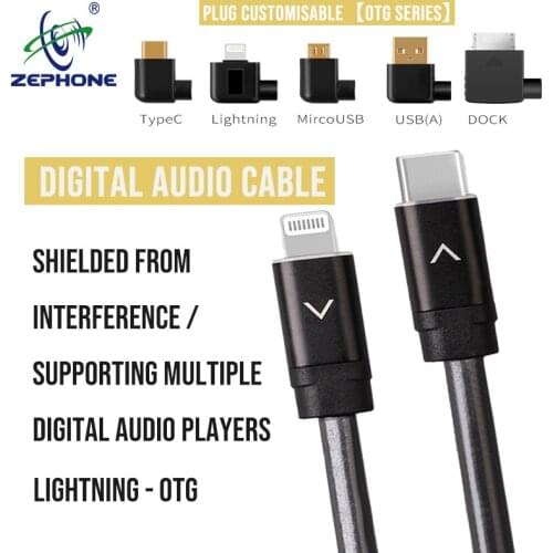 Zephone Digital Audio Cable - OTG cable lightning to Micro USB/Type C customisable straight plug