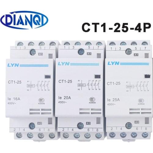 CT1-25 16A 20A 25A 4P 220V/230V 50/60HZ Din rail Household ac Modular contactor 4NO Household contact module auxiliar de partida