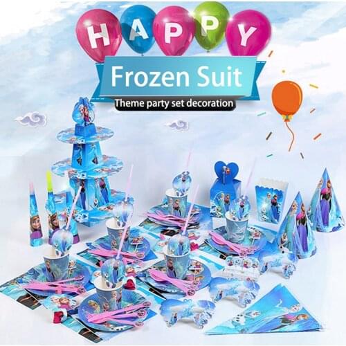 Disney Frozen Kids Happy Birthday Party Decorations Supplies Cup Plate Spoon Cake Stand Children Disposable Party Tableware