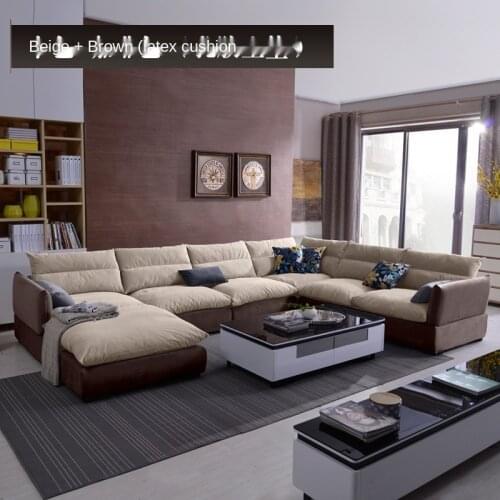 Latex sofa small family economy simple modern Nordic fabric sofa combination living room U-shaped Technology cloth