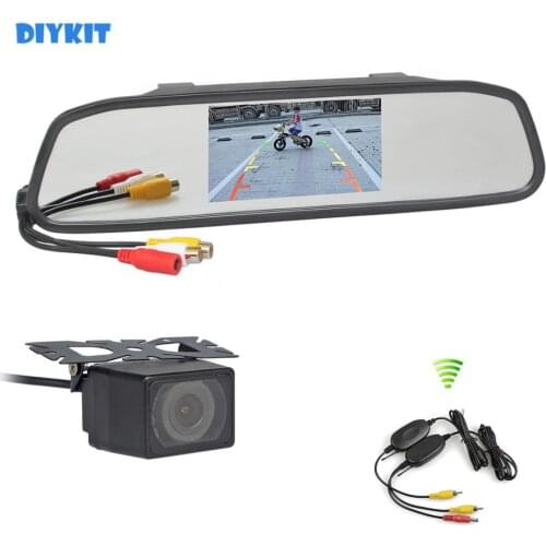 DIYKIT Wireless 4.3 Inch Car Monitor Mirror Monitor + Waterproof IR Night Vision Rear View Car Camera Parking Accessories Cam