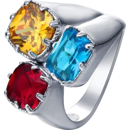Hainon Large 3 Yellow Red Blue Crystal Promise Rings New Jewelry Distribution Princess Women Engagement Silver Color Ring