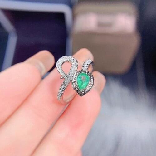 Personality cute Charming snake Natural green Emerald Ring S925 Silver Natural Gemstone Ring Womens girl party gift fine ewelry