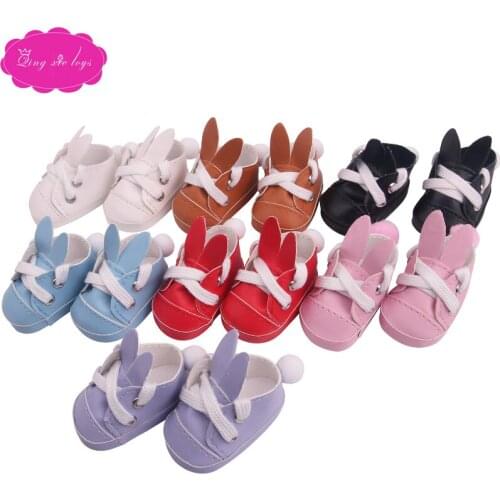 14.5 inch Girls doll shoes Cute rabbit ear shoes PU loafers American new born accessories Baby toys X54