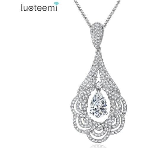 LUOTEEMI Luxurios Colgantes Micro Paved Shining Clear CZ Crystal Collares Mujer Pendant Necklace Women Jewelry Suspension Pinge